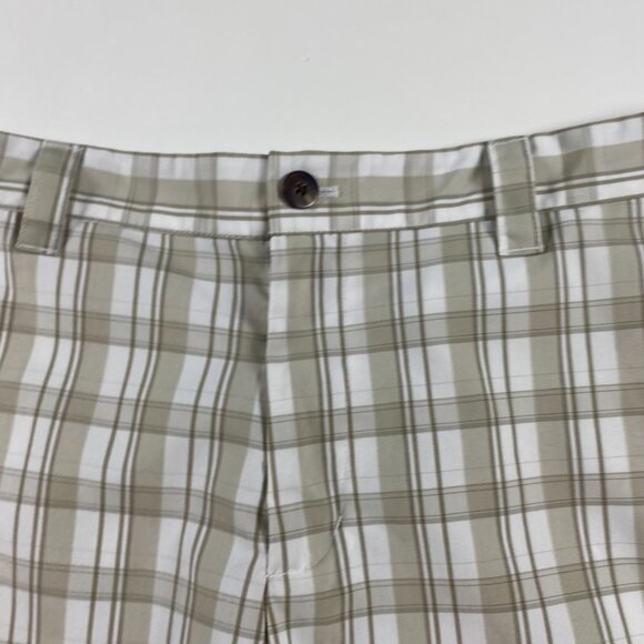 Adidas Flat Front Golf Short Mens Size 34 Brown White Check Stretch - Picture 2 of 11
